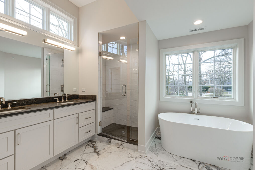 Spa-inspired bathroom with a freestanding tub and walk-in shower
