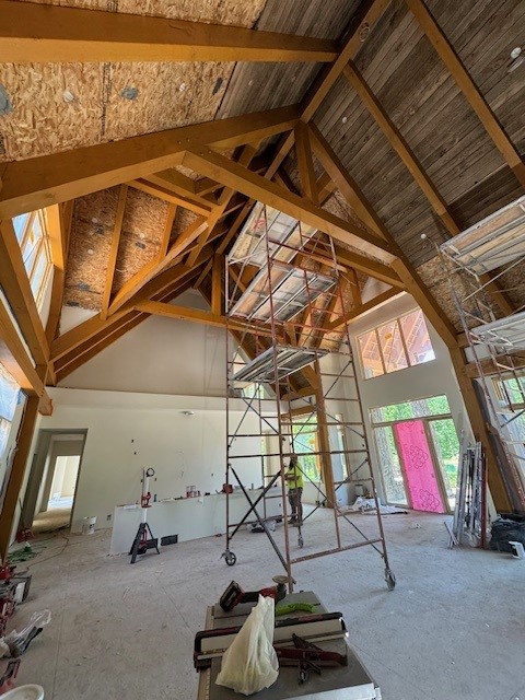 Timber frame great room under construction